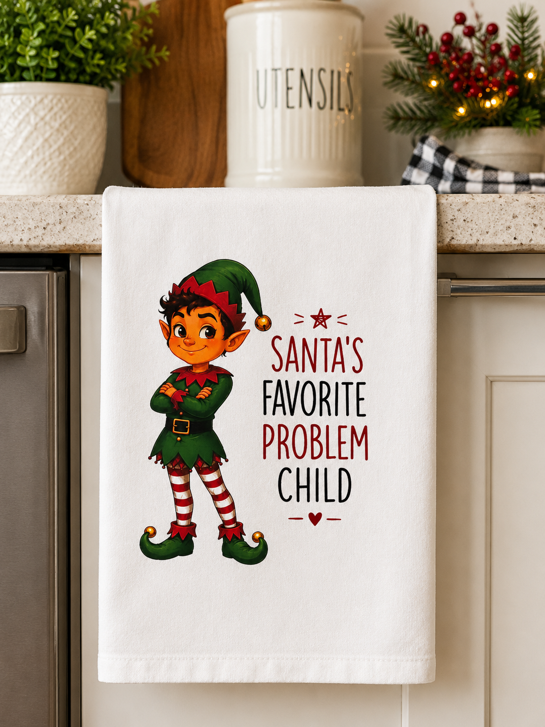 Santa’s Favorite Problem Child – Funny Christmas Kitchen Towel