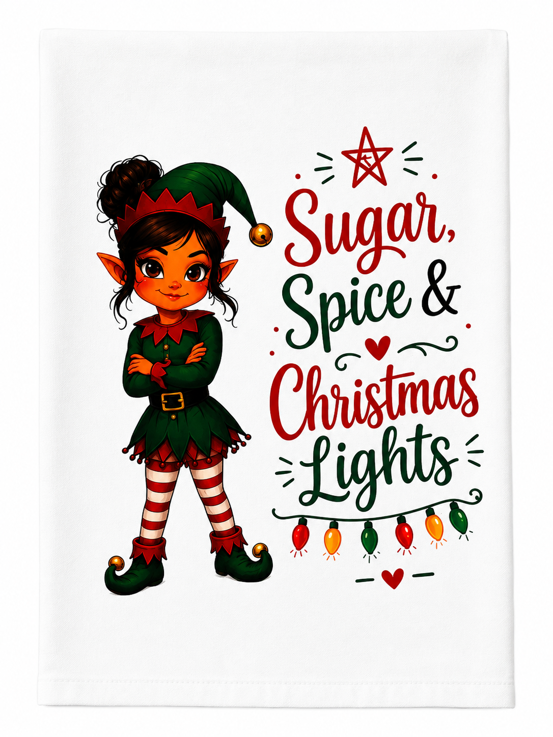 Sugar, Spice & Christmas Lights Kitchen Towel | Funny Christmas Tea Towel | Holiday Kitchen Decor