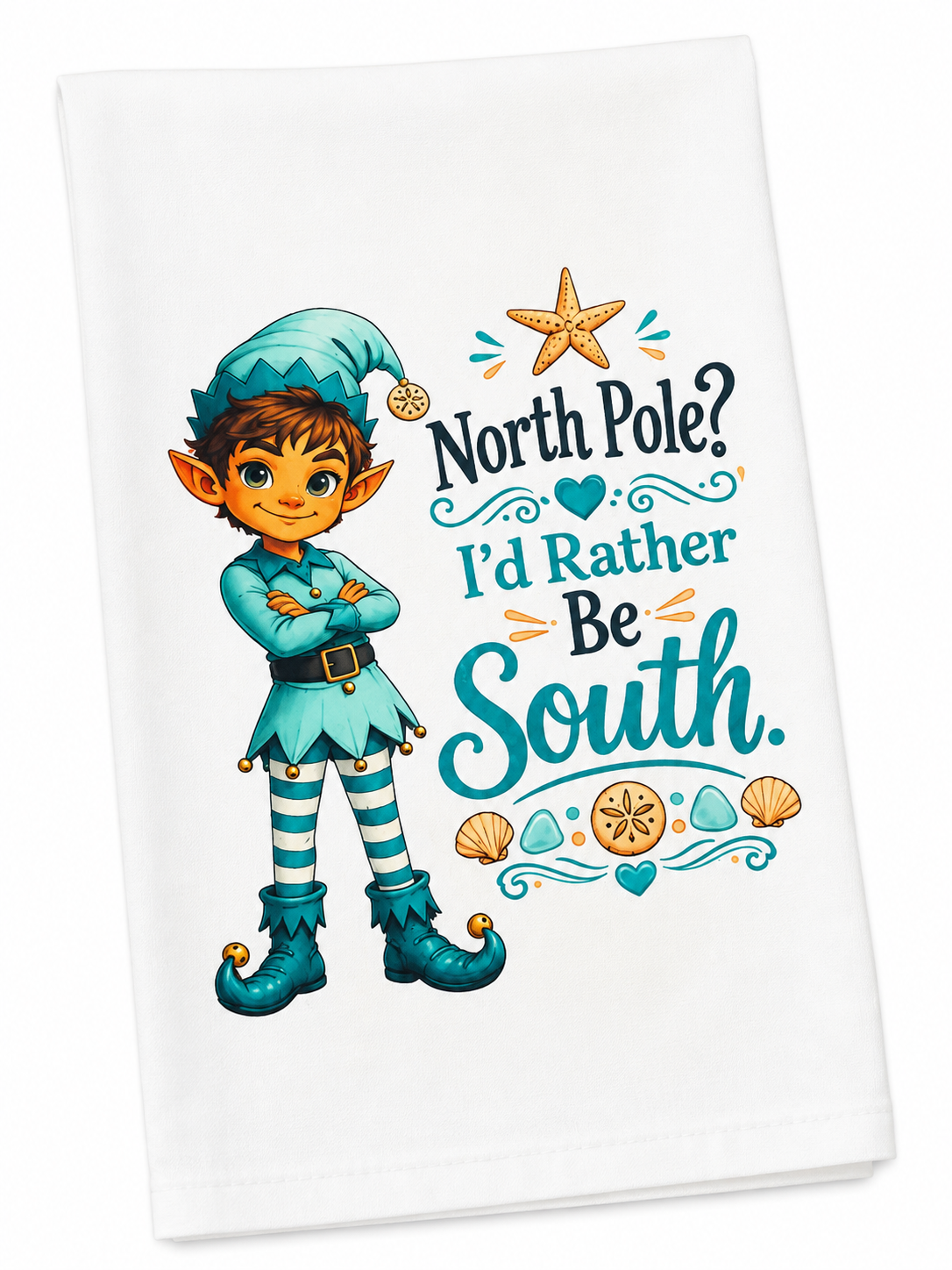 North Pole? I’d Rather Be South Kitchen Towel | Coastal Christmas Tea Towel | Funny Holiday Kitchen Decor
