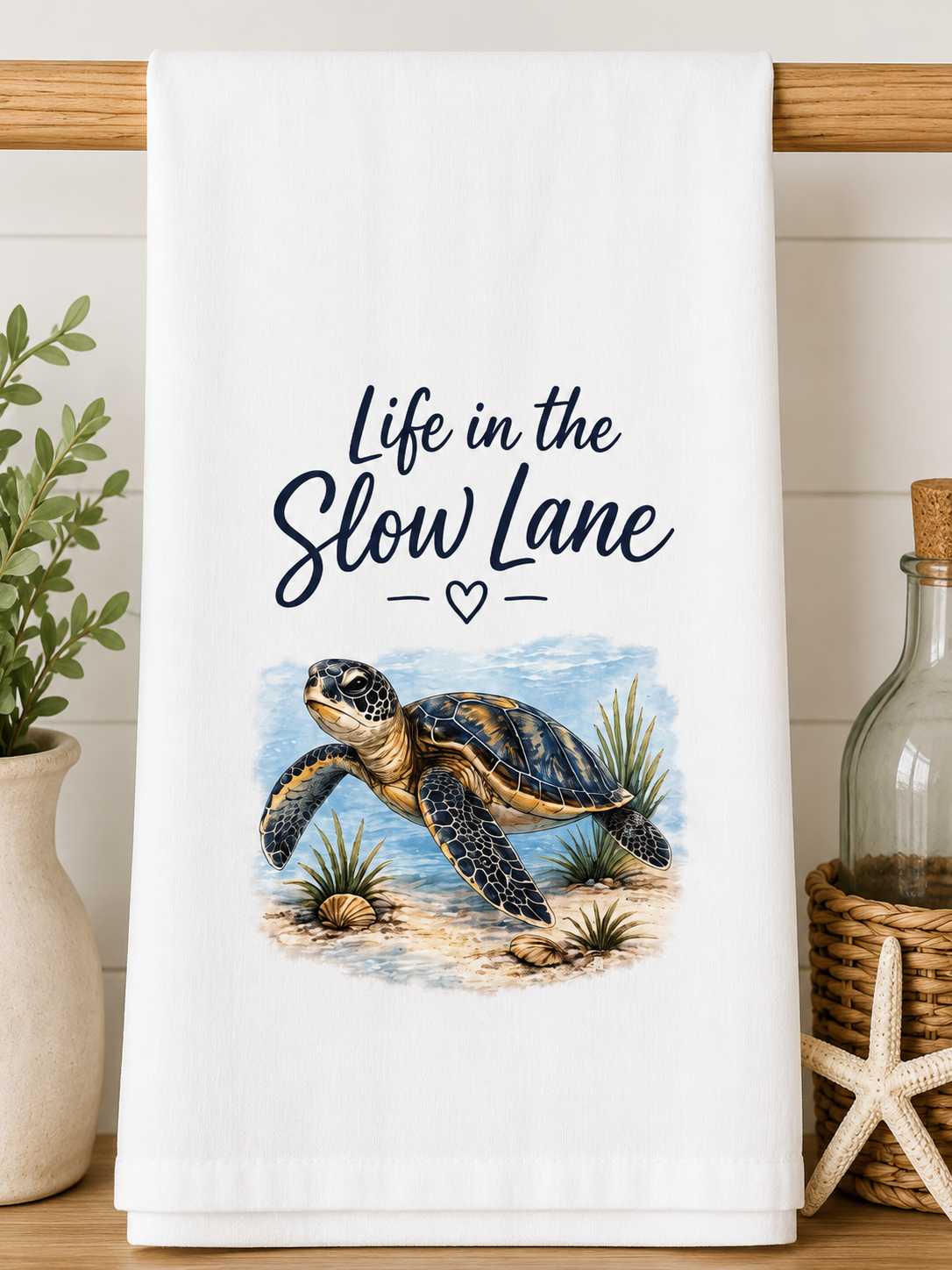 Life in the Slow Lane Sea Turtle Kitchen Towel