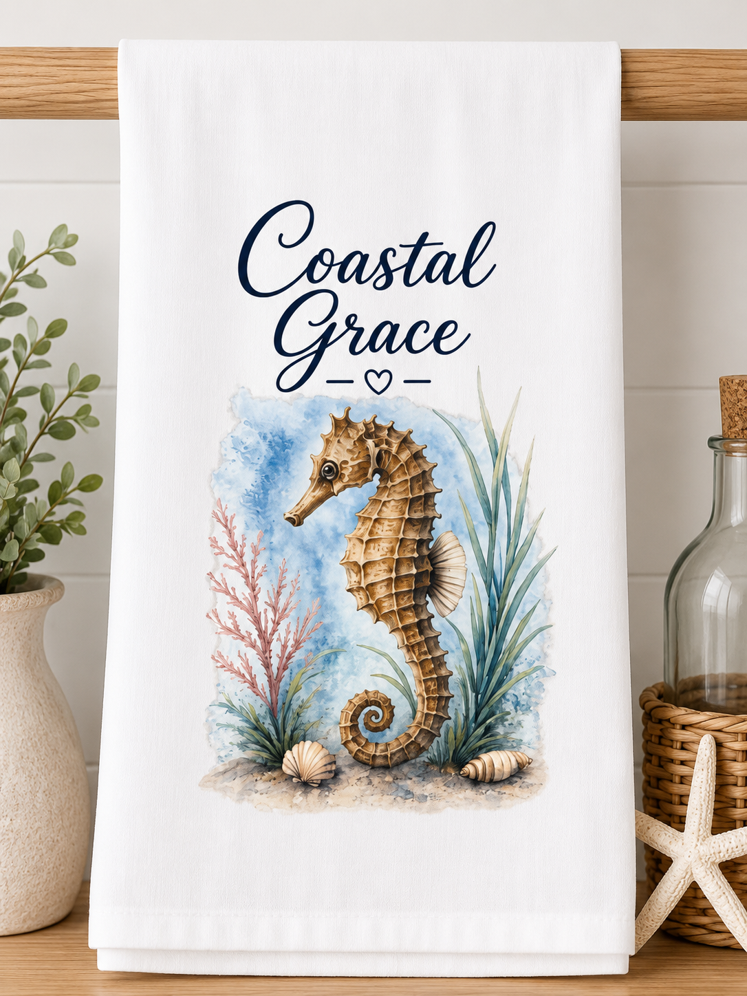 Coastal Grace Seahorse Kitchen Towel