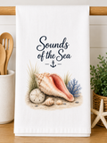 Sounds of the Sea Seashell Kitchen Towel – Coastal Decorative Tea Towel | Beach House Kitchen Décor