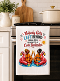 Nobody Gets Left Behind Unless She's Talking to a Cute Bartender Funny Kitchen Towel | Beach House Decor | Girls Trip Gift