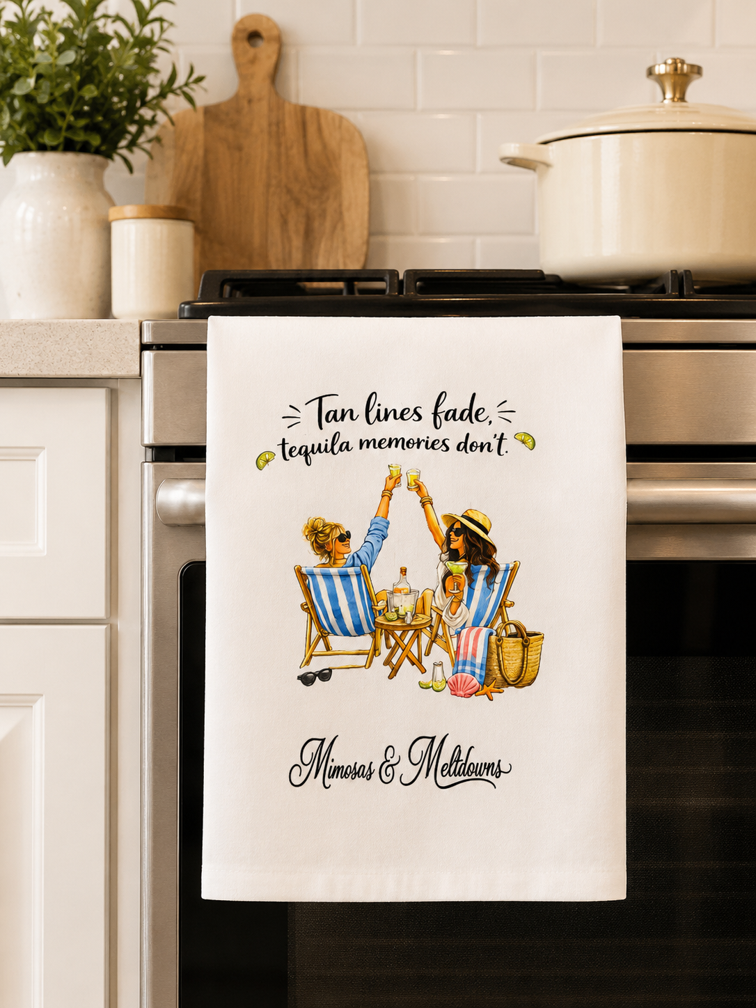 Tan Lines Fade, Tequila Memories Don't Kitchen Towel | Funny Beach Kitchen Decor | Summer Hostess Gift