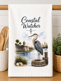 Coastal Watcher Blue Heron Kitchen Towel – Coastal Decorative Tea Towel | Beach House Kitchen Décor