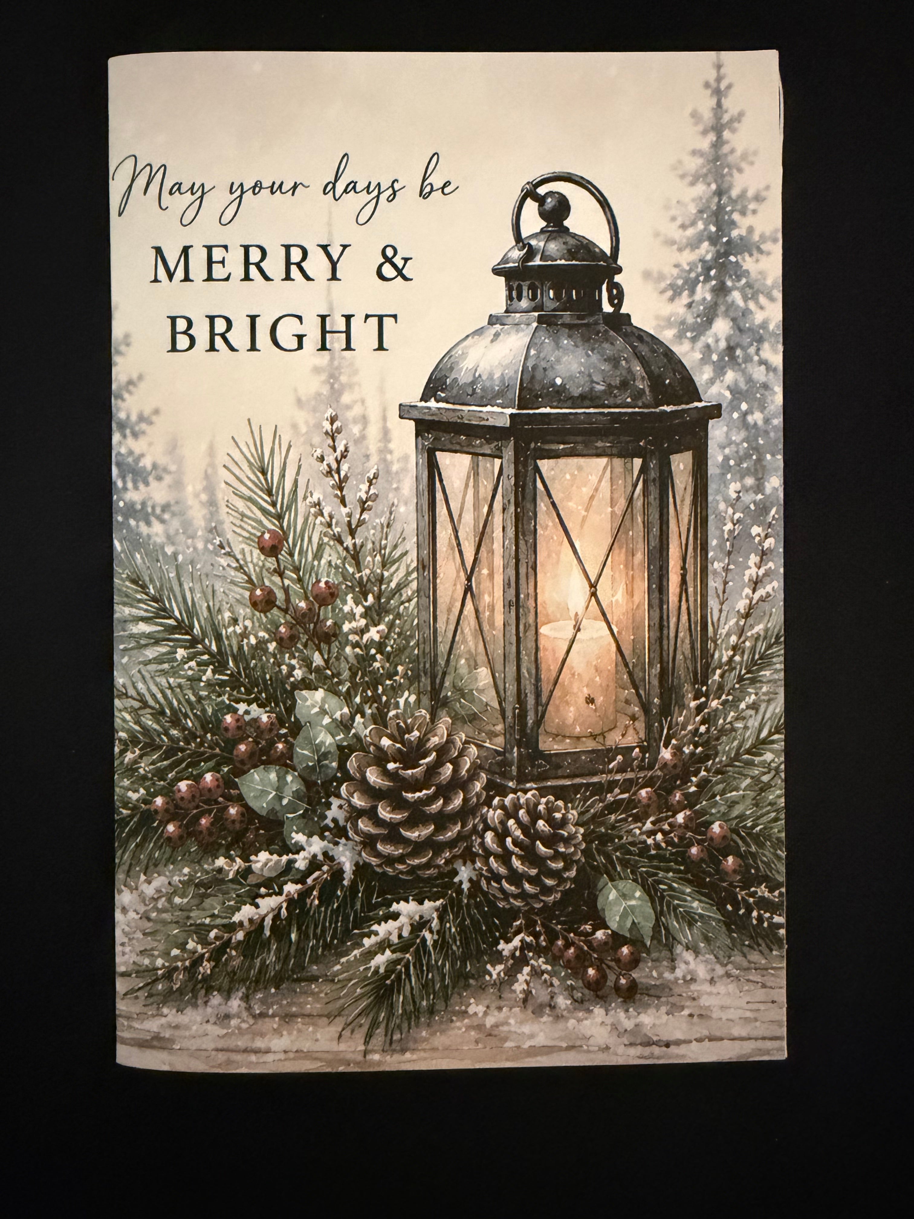 May Your Days Be Merry & Bright – Rustic Christmas Lantern Greeting Card
