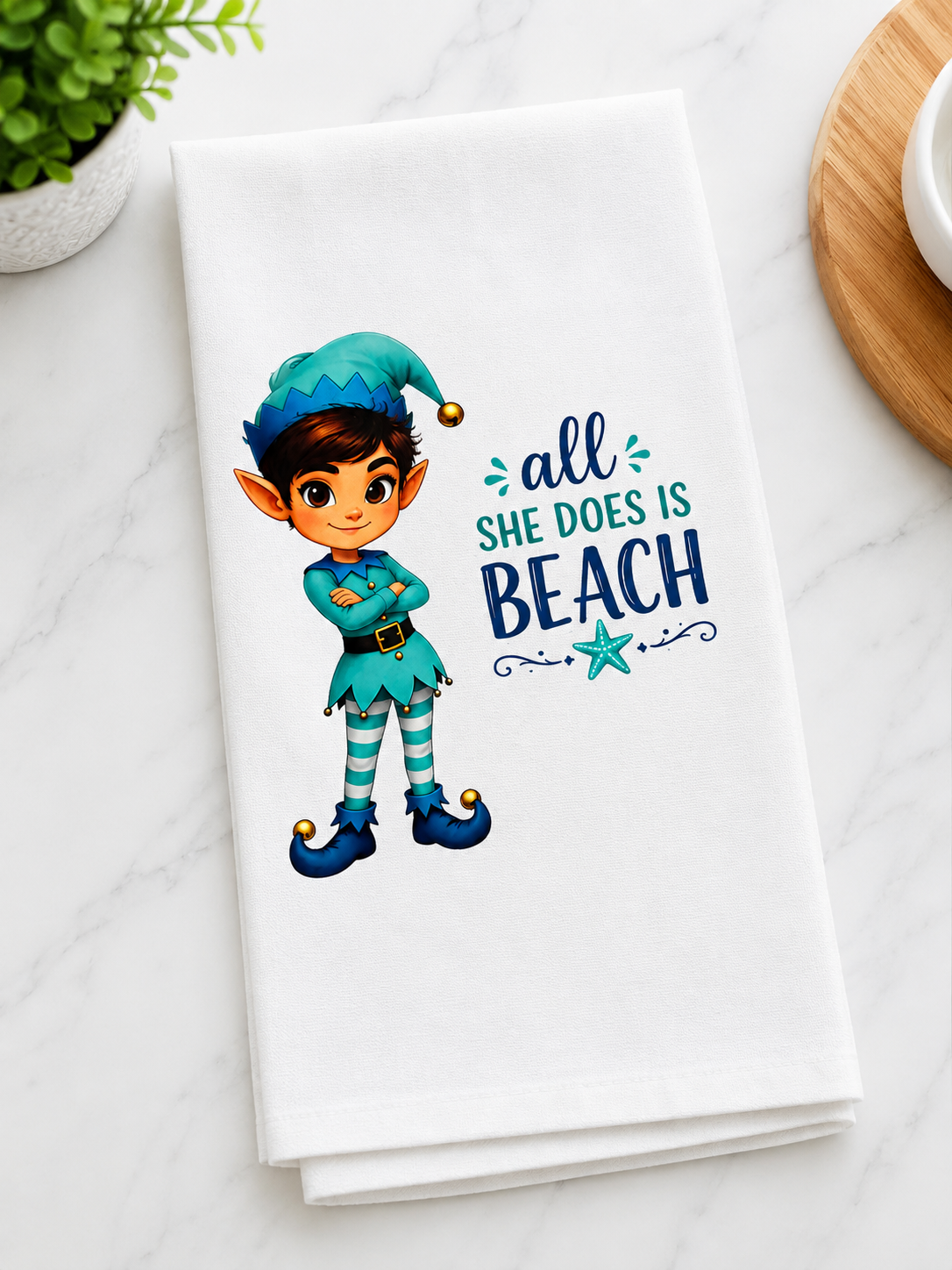 All She Does Is Beach Kitchen Towel